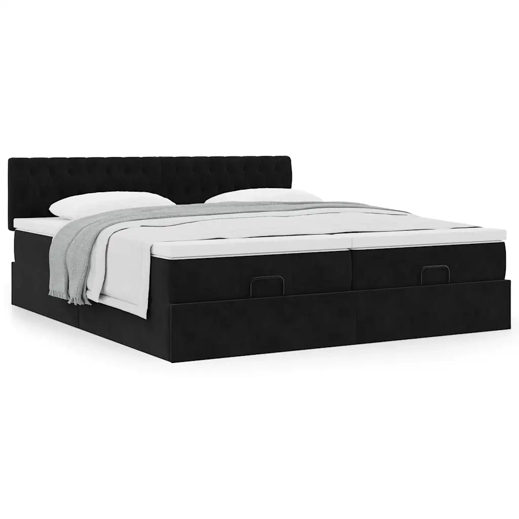 Struttura Letto Pouf con Materassi Nero 180x200 cm in Velluto 3312094