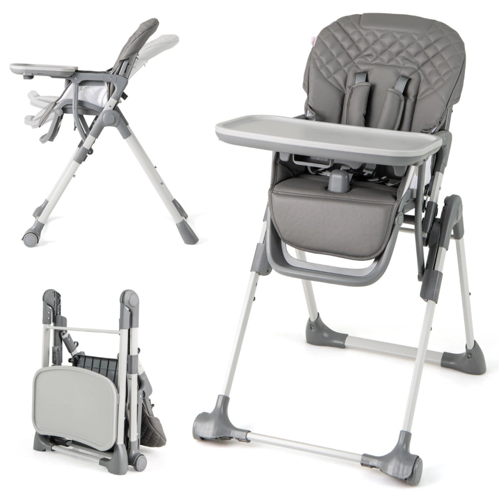 Seggiolone pieghevole per bambini con vassoio staccabile, Seggiolone portatile regolabile con poggiapiedi Grigio-Seggioloni
