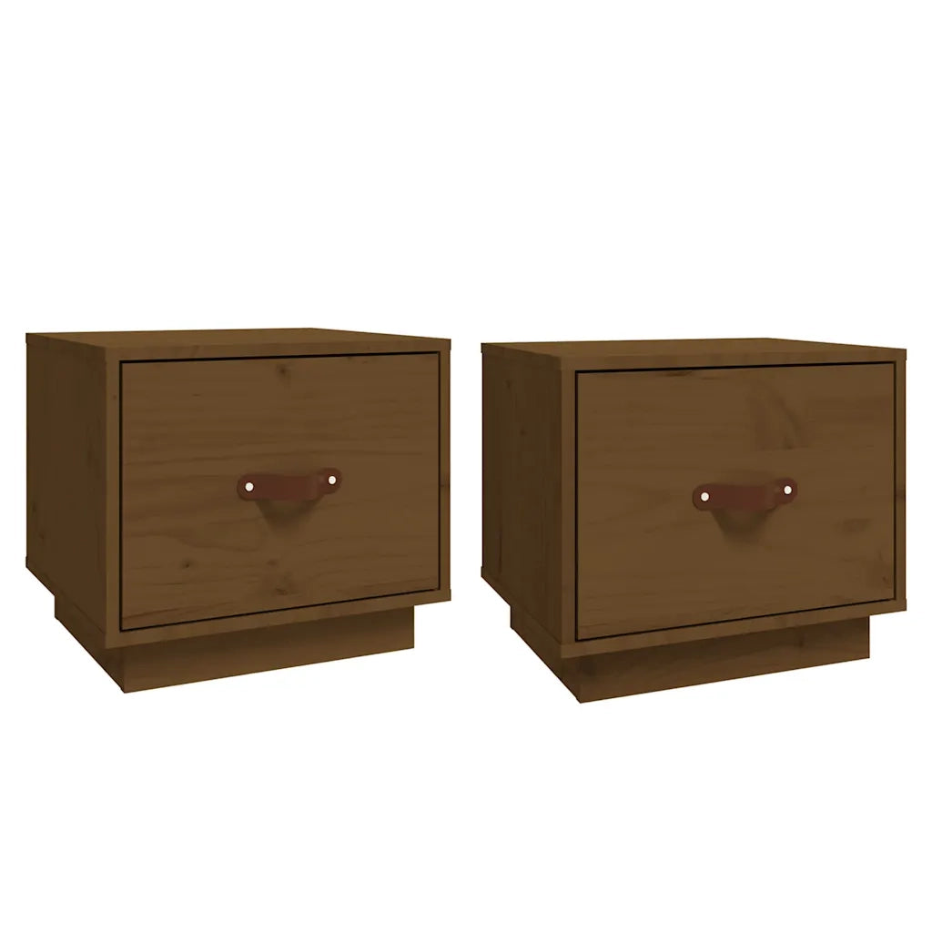Set di 2 Comodini | Armadio da Notte | Mobiletto da notte ambra 40x34x35 cm in Legno Massello di Pino