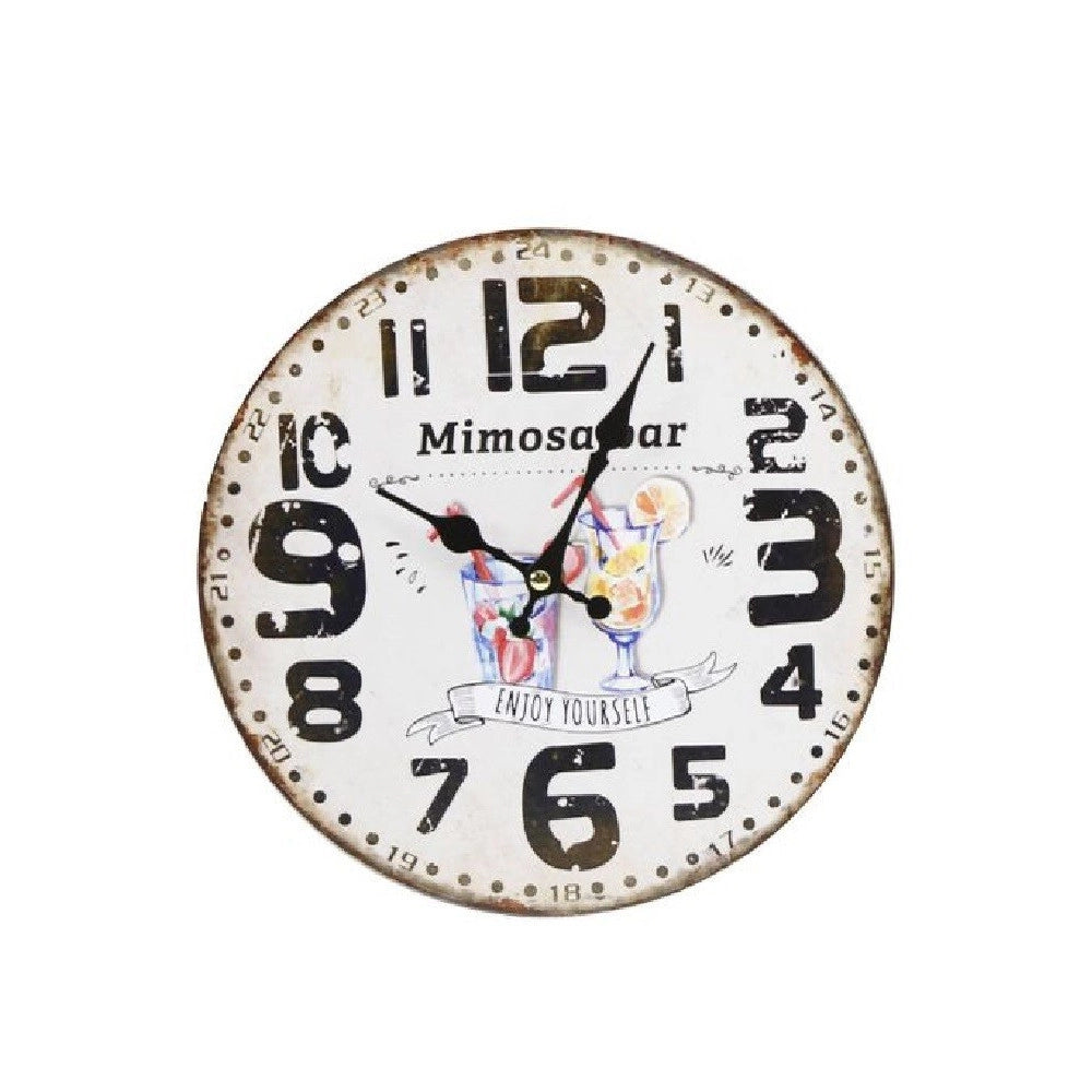 Trade Shop - Orologio In Legno Da Parete Analogico Vintage Drink Cocktail Cucina Casa 218700 -