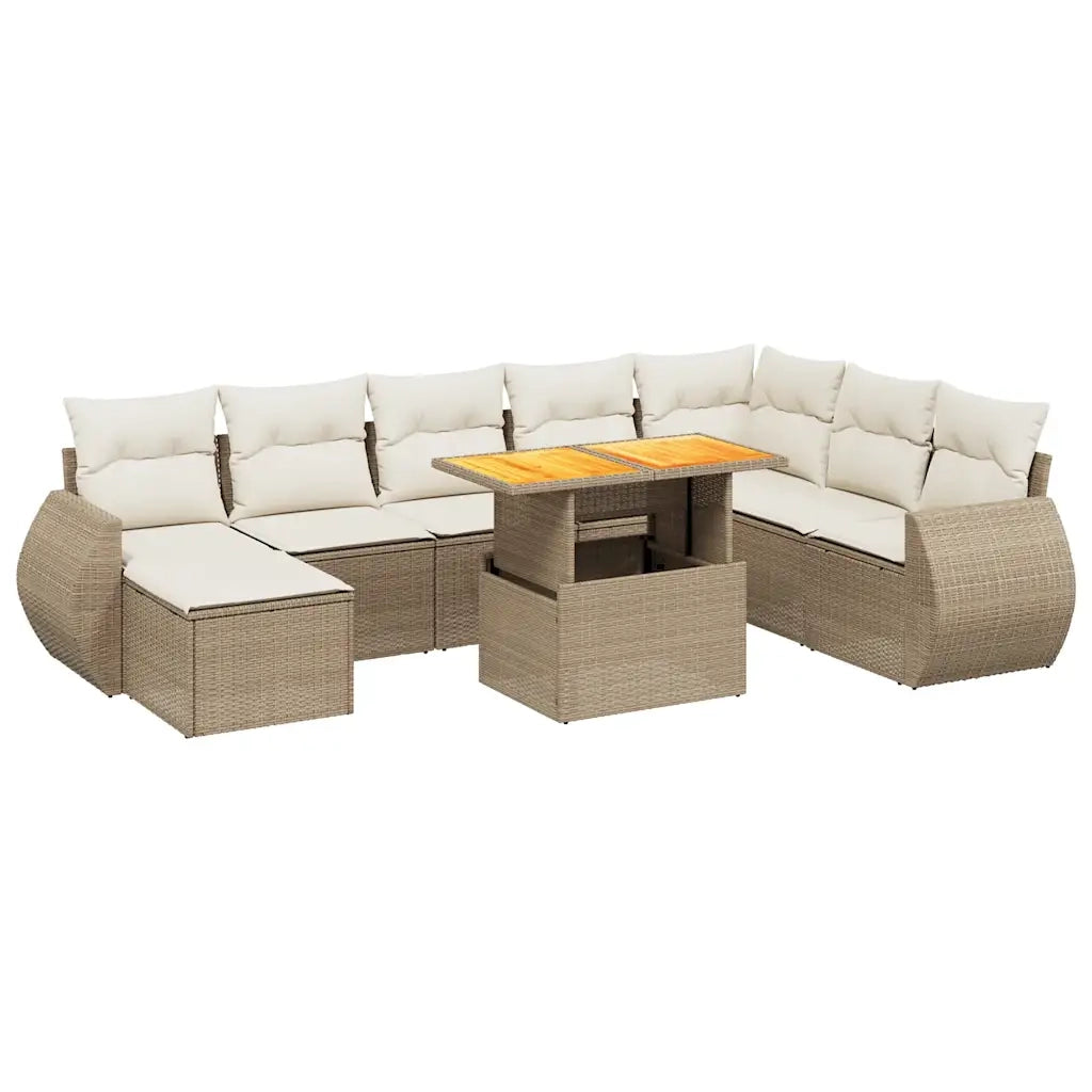 Set Divano da Giardino 9 pz con Cuscini Beige in Polyrattan 3275851