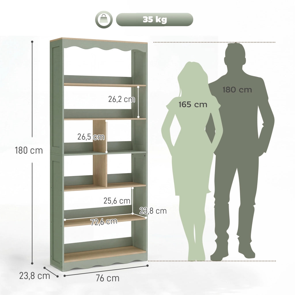 Libreria scaffale a 6 livelli con 6 scomparti aperti ¨C zephmum ¨C 76x24x180 legno naturale verde