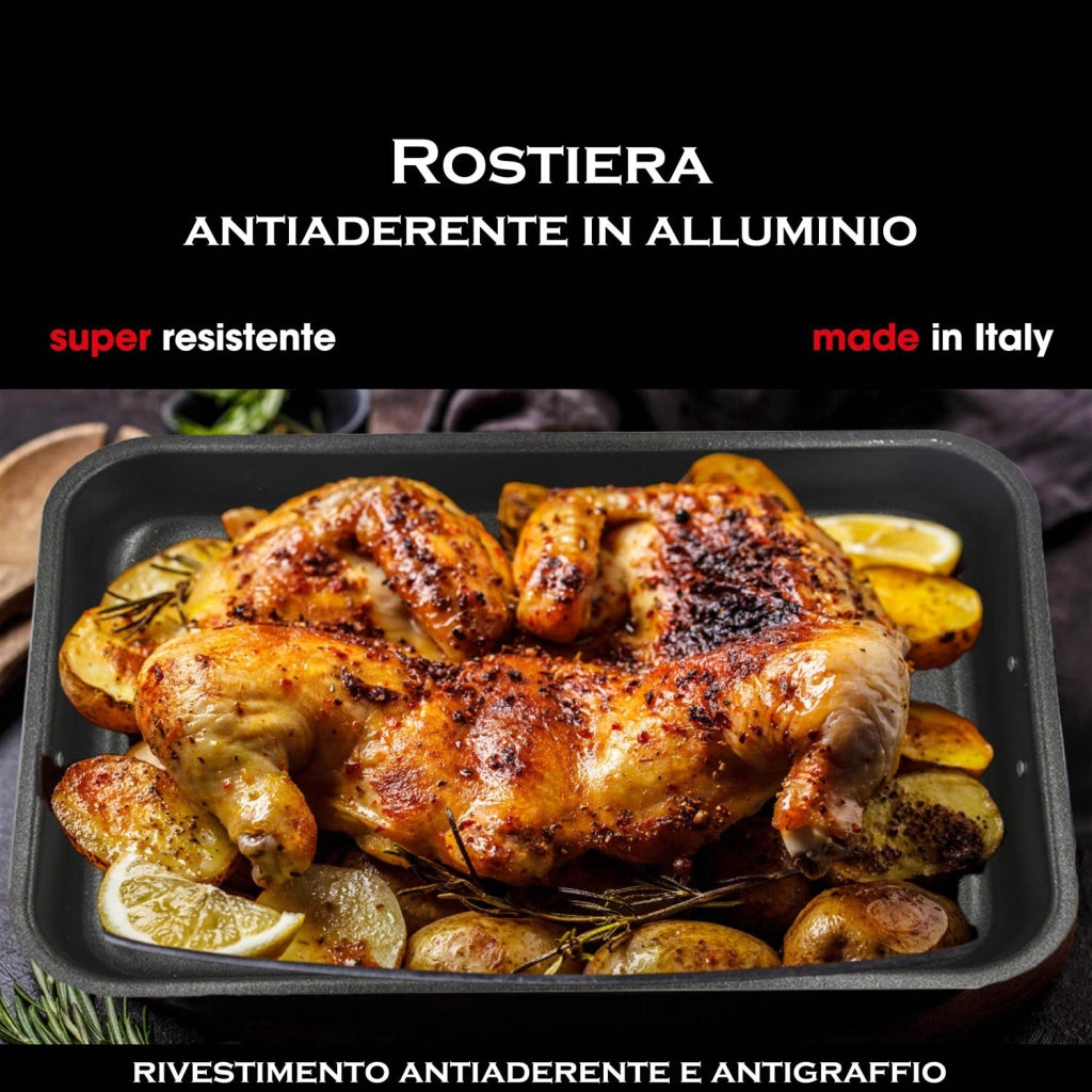 MA MAISON TEGLIA FORNO ROSTIERA LINEA ALESSIA 40X27X7,5CM SPESSORE 1,10 MM ANTIADERENTE E ANTIGRAFFIO IN ALLUMINIO