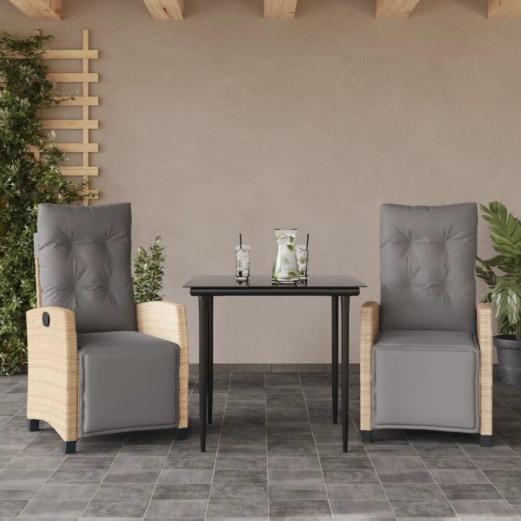 vidaXL Set Pranzo da Giardino 3 pz con Cuscini Beige Misto Polyrattan