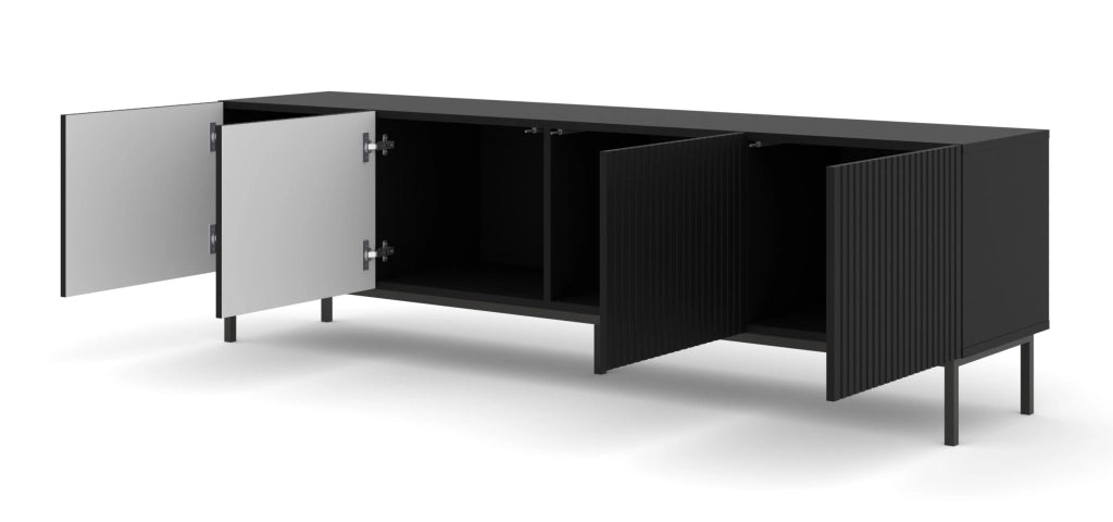 MOBILE RAVENNA B PORTA TV IN MDF RIVESTITO 4D 200 NERO OPACO TELAIO NERO