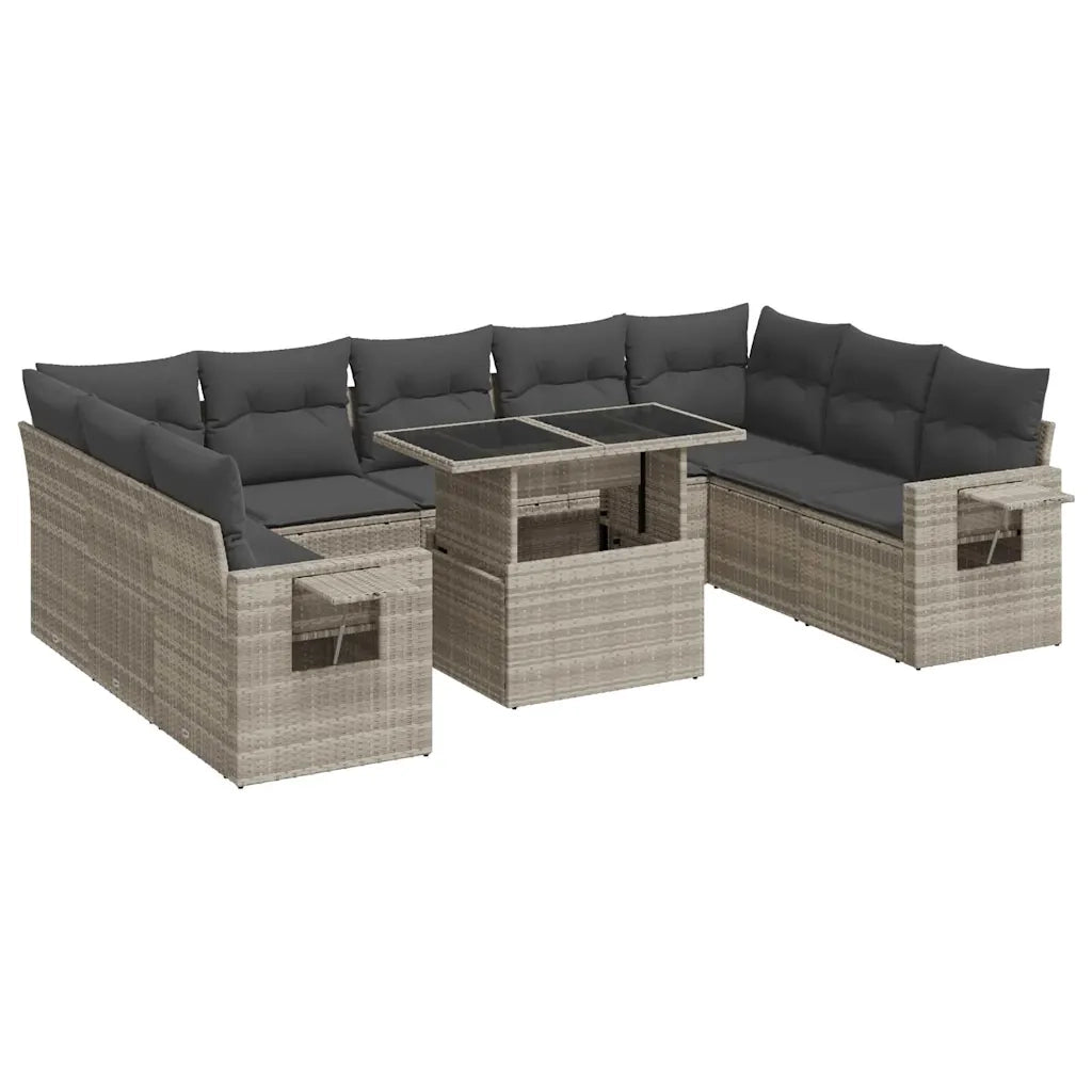 Set Divano Giardino 10 pz con Cuscini Grigio Chiaro Polyrattan 3326543