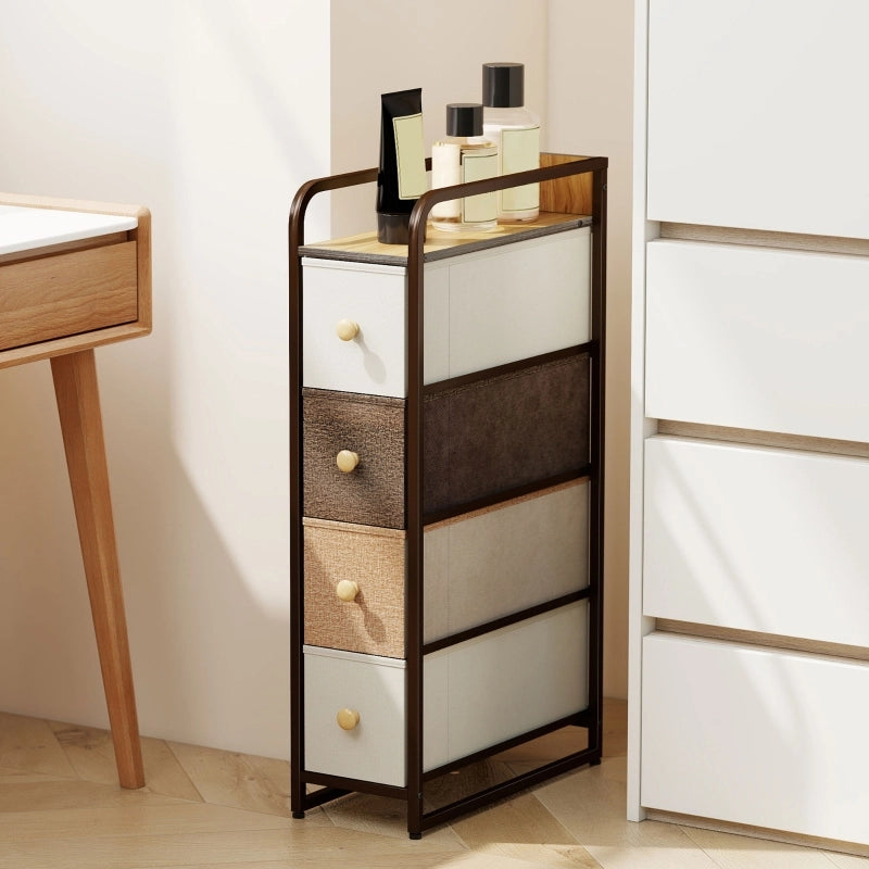 Cassettiera con 4 cassetti in tessuto e struttura in acciaio, salvaspazio, per casa, multicolore, 20 × 47 × 84,5 cm