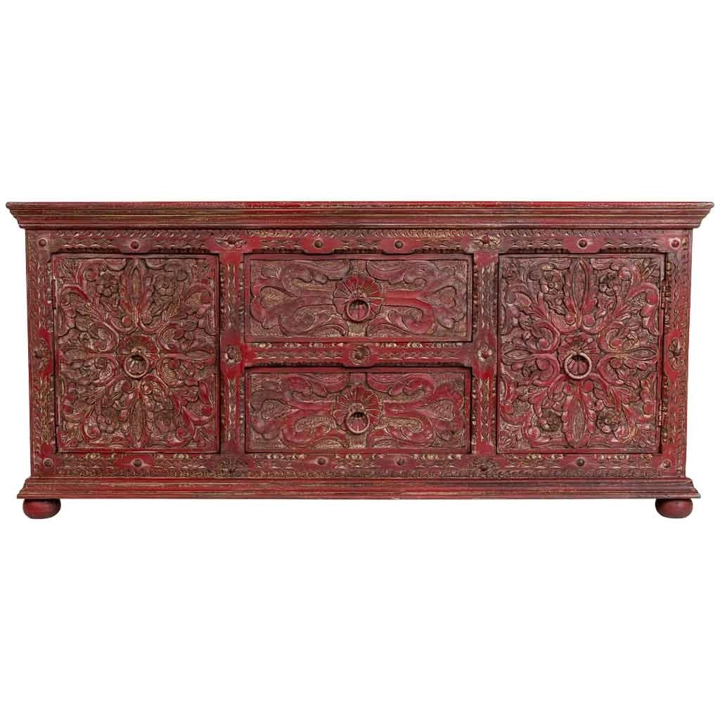 Credenza artigianale in legno rosso 165x45x76h cm