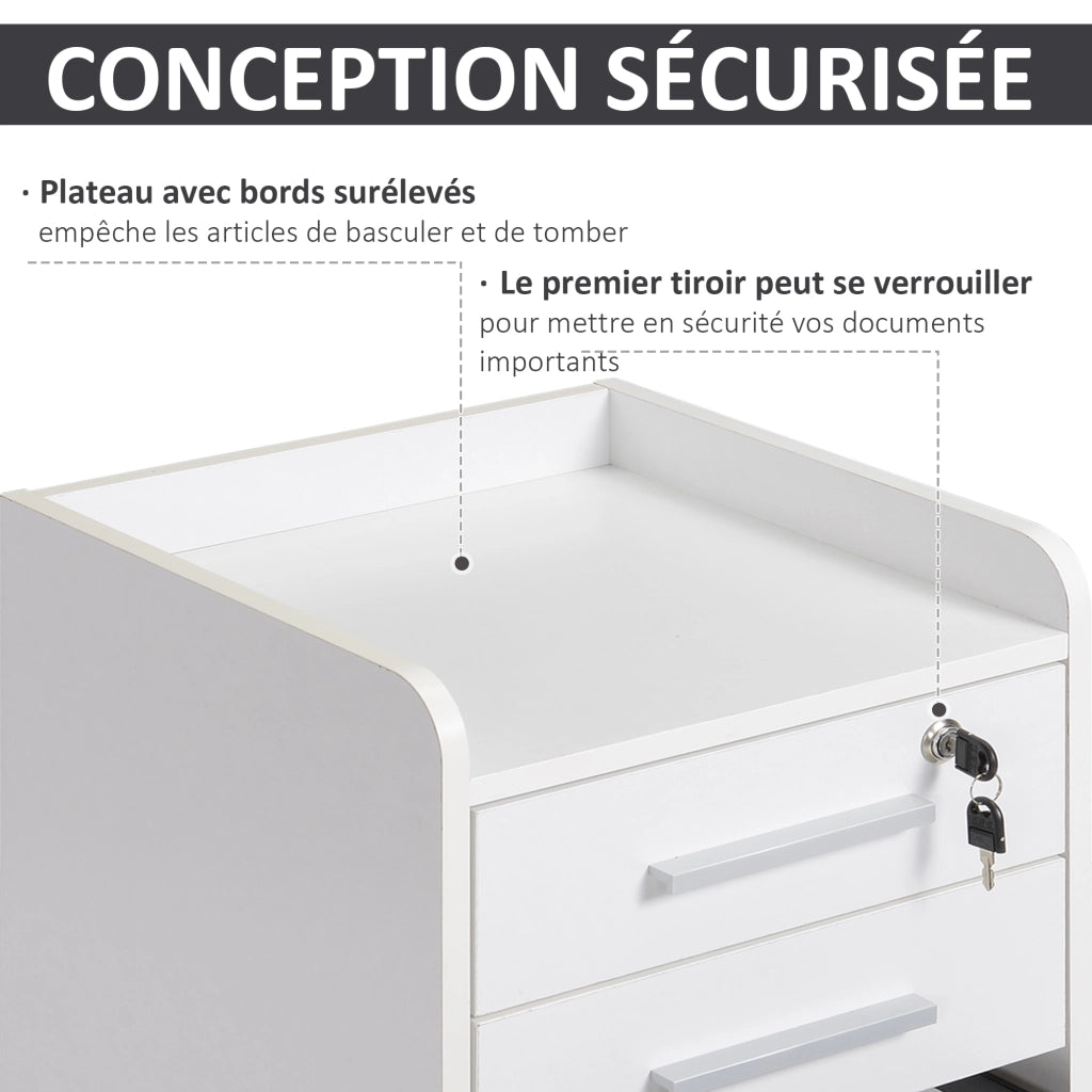 Scrivania con cassetti ¨C zephmum ¨C bianco, legno, 3 cassetti, ruote