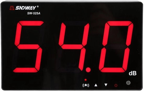 Misuratore del livello del suono 30-130dB - Decibelmisuratore digitale - Schermo LCD 9,6 pollici - Funzione di allarme - Supporto da parete - Precisione ± 1,5 dB
