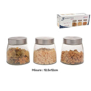 Trade Shop - Set 3 Tris Barattoli Con Coperchio Vetro Contenitori Pasta Biscotti 850ml 747646 -