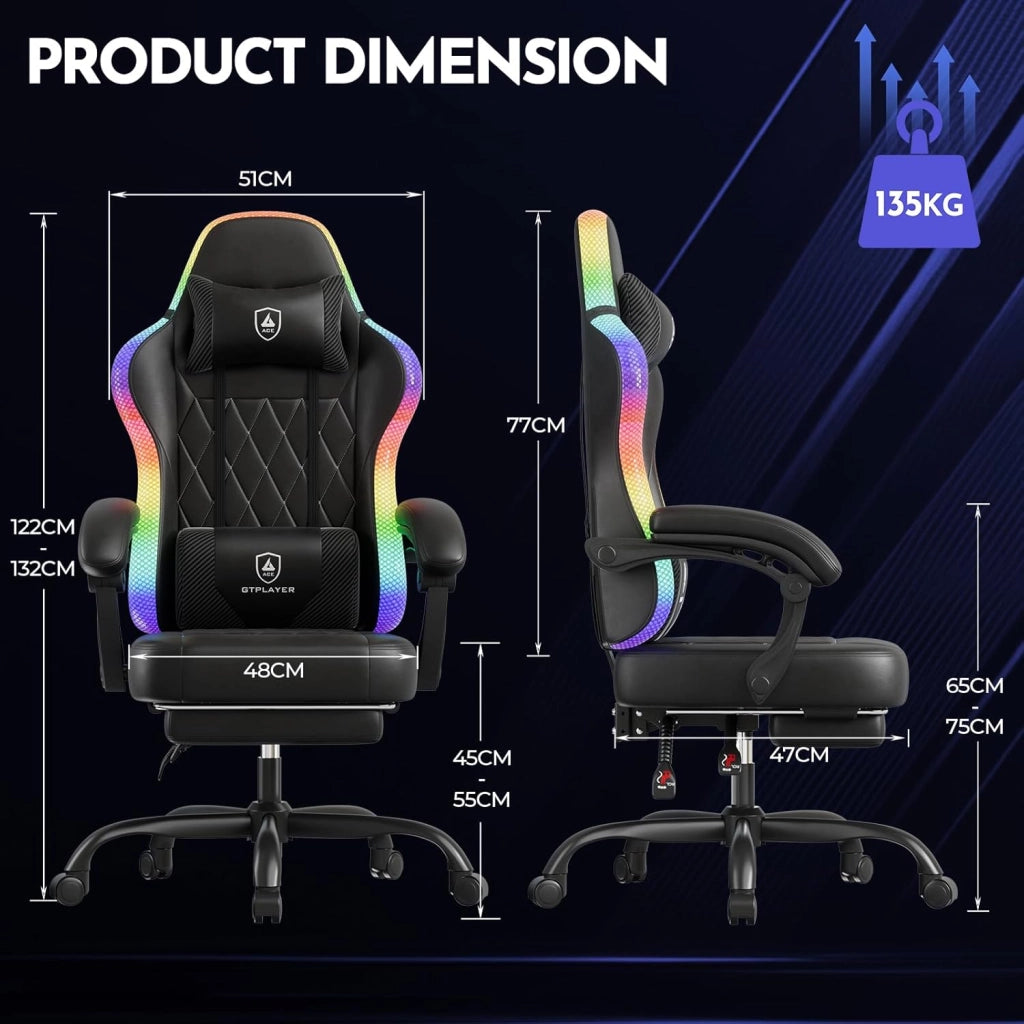 Sedia da gioco, sedia da ufficio, sedia da gioco con barra luminosa a LED, sedia da giocatore, schienale con custodia, sedia ergonomica in PC con telecomando