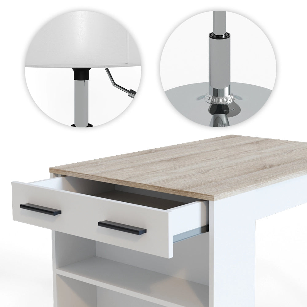 Vicco Set tavolo da pranzo Sonoma/Bianco 67 x 100 cm con 2 sgabelli