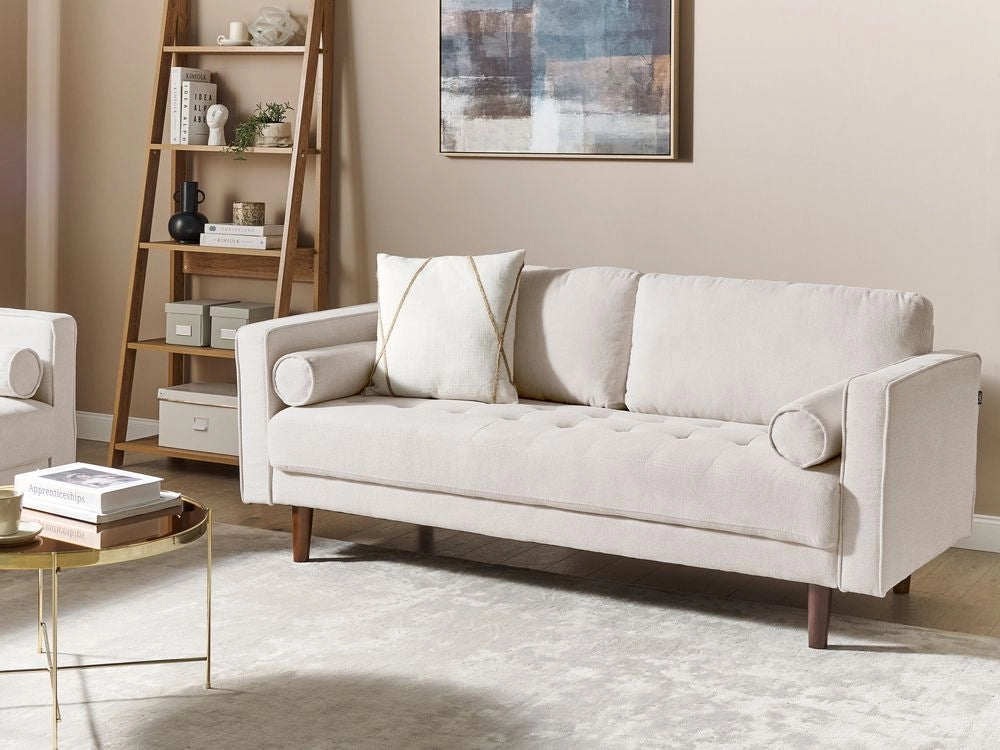 Divano 3 posti Imbottito in tessuto beige con schienale imbottito stile retrò soggiorno