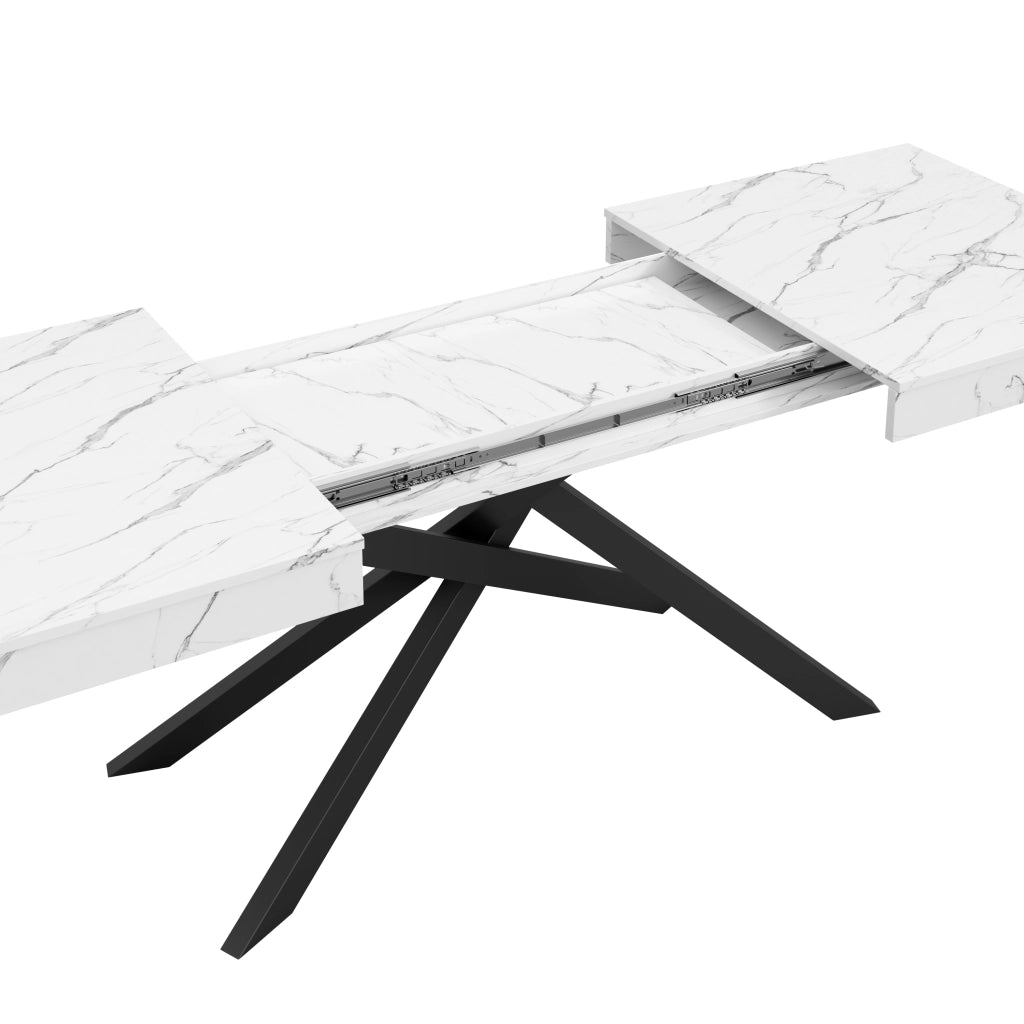 Tavolo da pranzo allungabile per 6-8 persone con piano spesso e gambe incrociate in MDF bianco per interni moderni