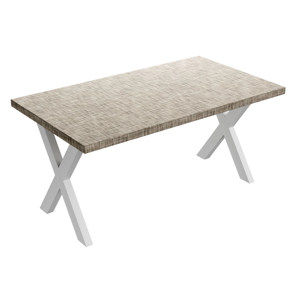 Tavolo da pranzo in legno e metallo con piedi x-shaped bianchi 220x100 cm Grigio Testurizzato