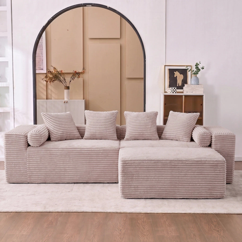 Divano modulare a L con chaise longue; senza montaggio; beige; 266x110x60 cm