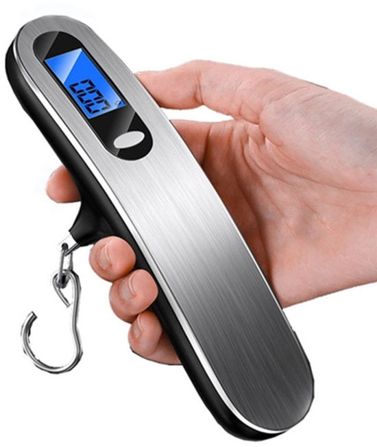 Pesa bagaglio digitale - Pesa bagaglio elettronica portatile - Pesa bagaglio elettronica - Massima carico 50 kg - 4 funzioni di pesatura - Schermo LCD - Precisione di pesatura - Adatto per uso domestico e viaggio - Colorazione argento