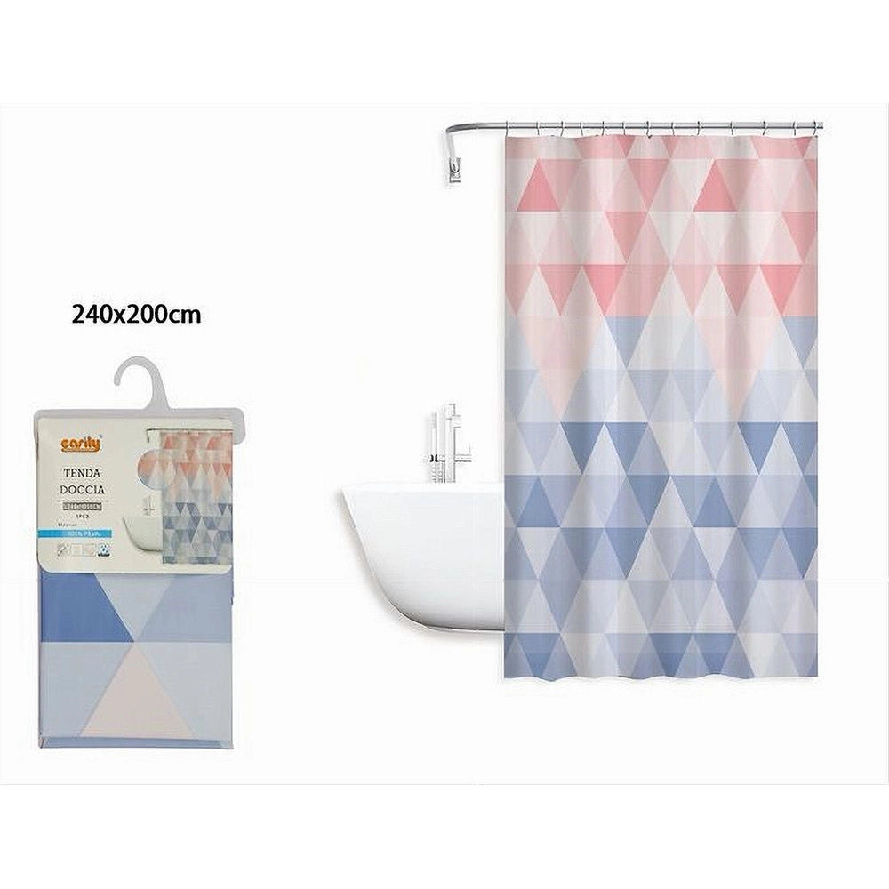 Trade Shop - Tenda Doccia Impermeabile Bagno 12 Anelli Peva 240x200cm Triangolo Rosa Blu 79221 -