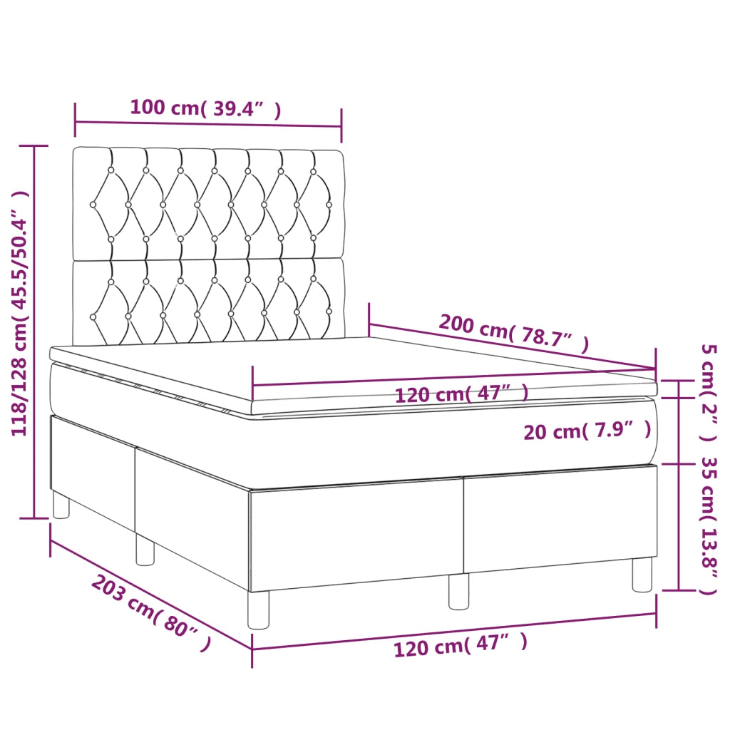 Letto a Molle con Materasso e LED Nero 120x200 cm in Velluto 3136295