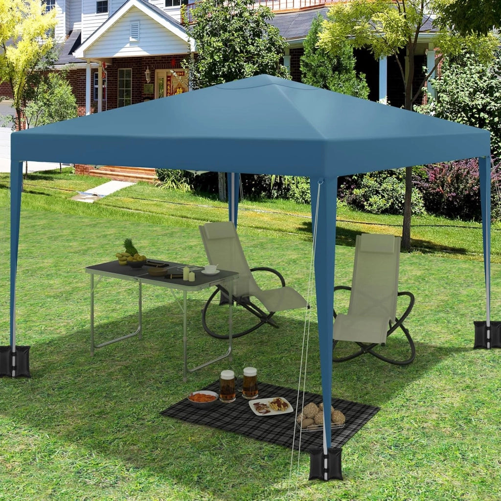 Gazebo da Giardino Richiudibile 3x3m Gazebo da Esterno in Ferro Regolabile in Altezza Tendone Pieghevole con Set di 4 Sacchi di Sabbia, Facile da Montare Blu