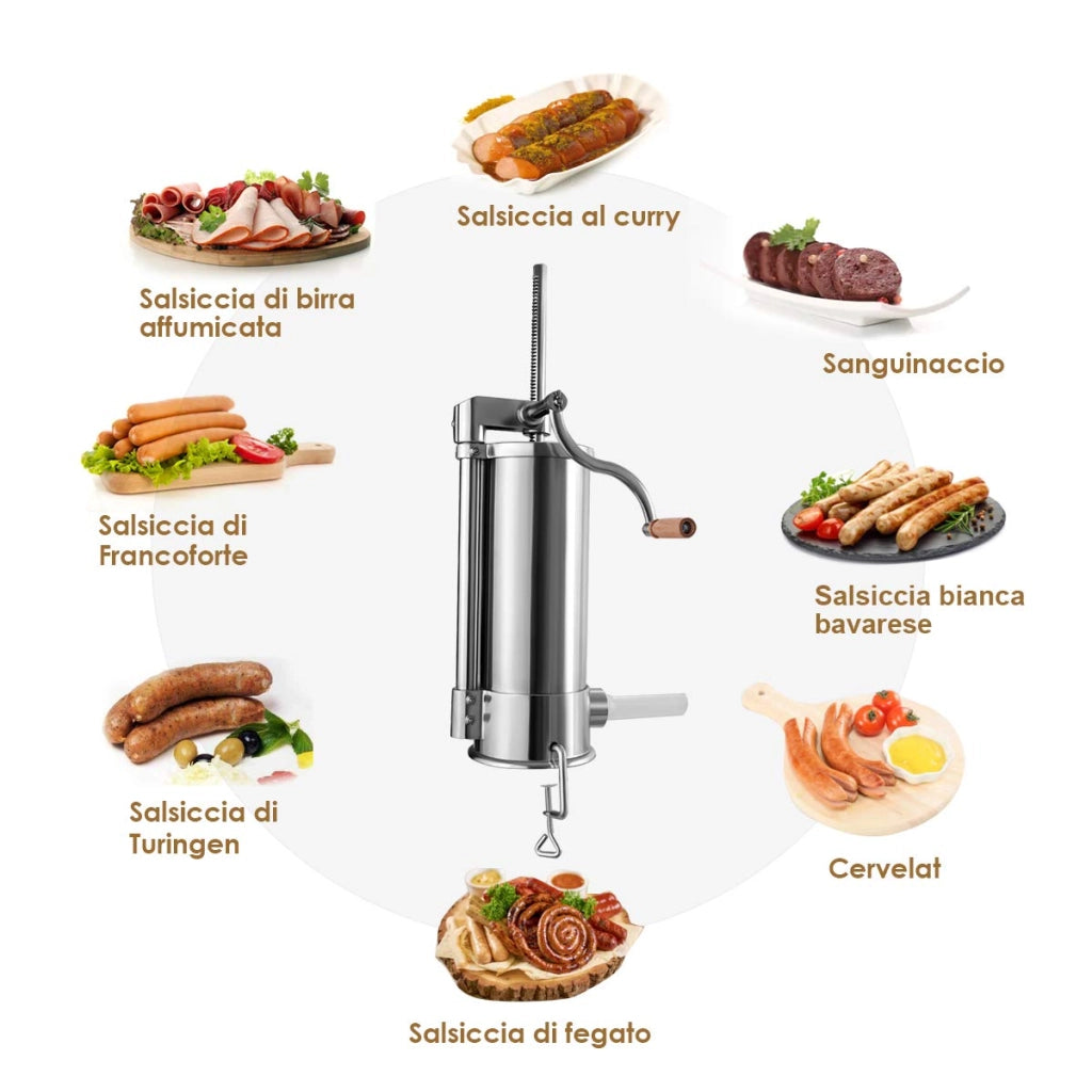 6 L Insaccatrice per Salsiccia Macchina per la Produzione di Salsicce Insaccatrice Manuale per Uso Domestico, Salsicce Siringa con 6 Tubi di Riempimento
