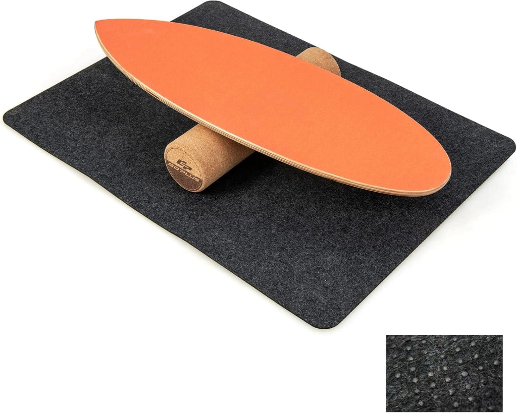 Balance Board in Legno, Tavola di Equilibrio con Rullo e Tappetino per Allenamento Skateboard Hockey Snowboard Surfing, Attrezzi 3 in 1 per Esercizi Equilibrio e Tonificazione Core (Arancione)