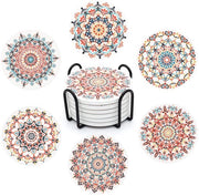 Set di 6 sottopiani a fiori con supporto, diametro 10,3 cm, sottopiani ceramici assorbenti con fondo in curcuma, per biergarten, bicchieri, vasi, candele, drink, sottopiani da tavolo, regali