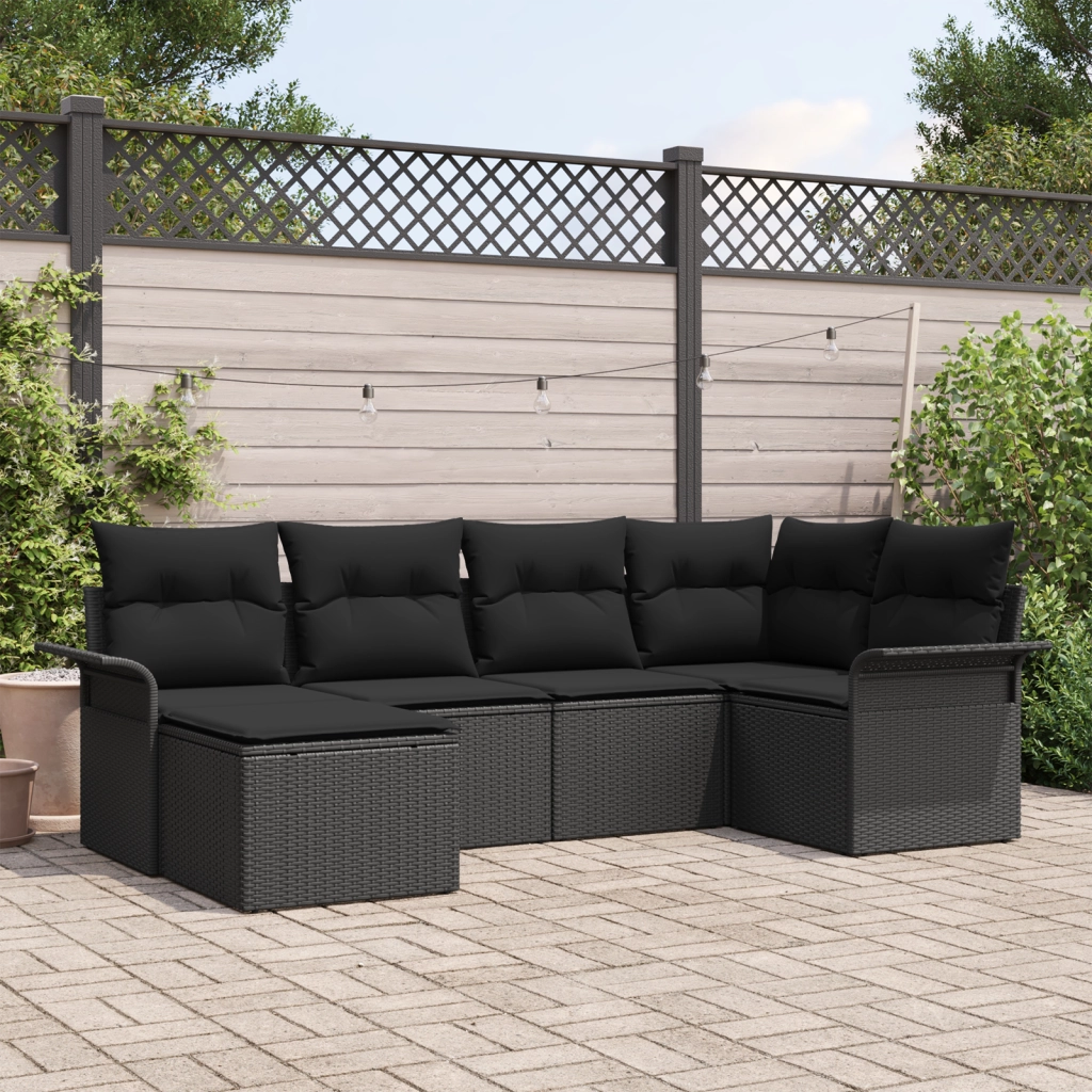 Set Divano da Giardino a 6 Pezzi con Cuscini Nero Polyrattan