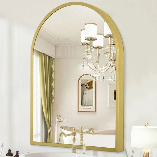 Specchio curvo per bagno da appendere al muro, specchio curvo con cornice in alluminio, specchio per lavandino, soggiorno, camera da letto, ingresso, dimensioni 65 x 45 cm