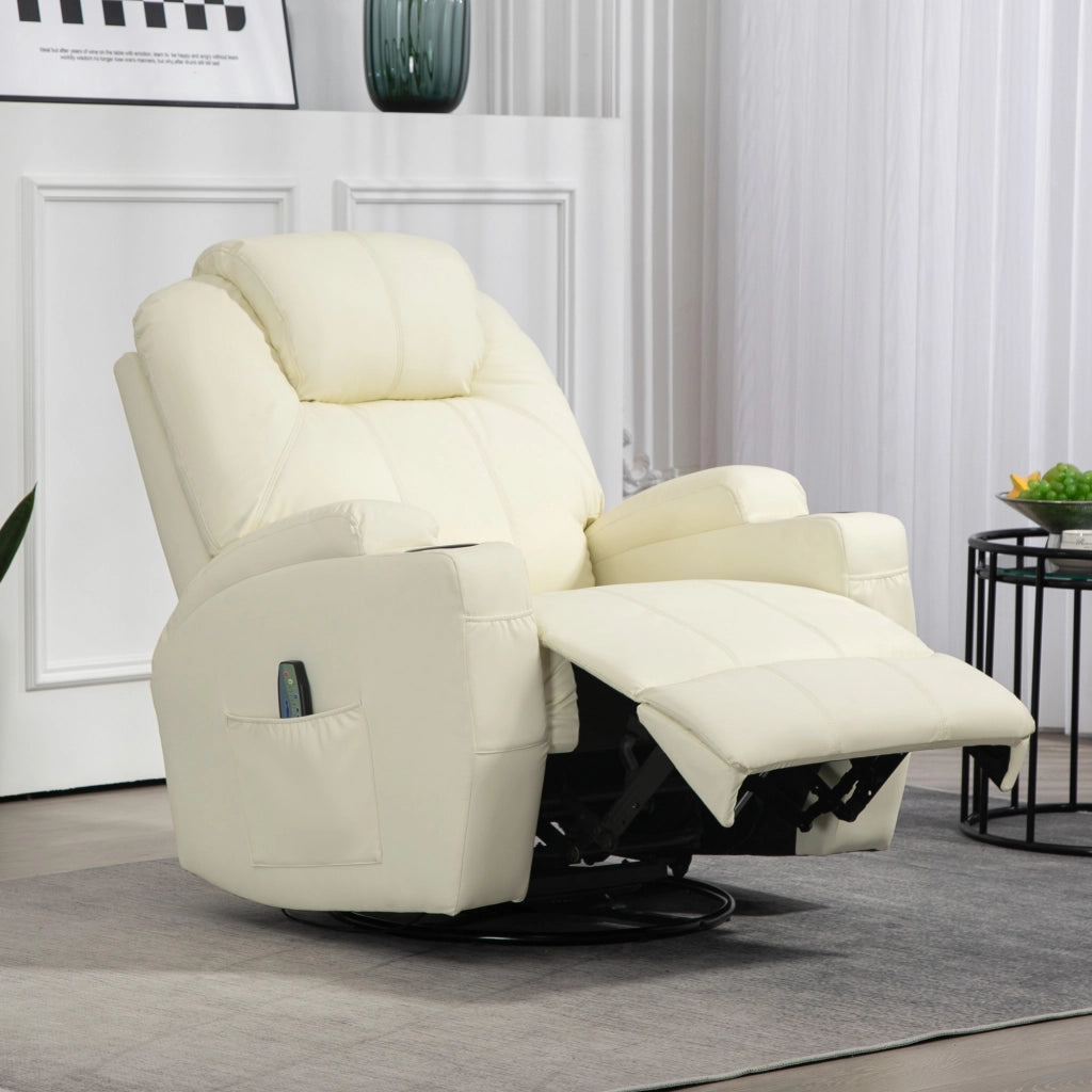 Poltrona relax massaggiante ¨C Xylo ¨C Girevole reclinabile similpelle crema alzapersona elettrica