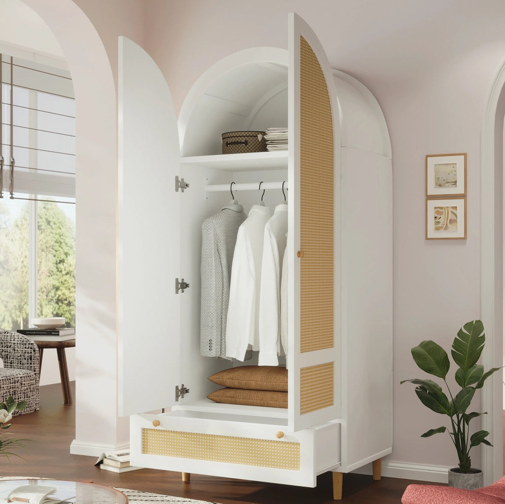 Armadio 80x50x180 cm bianco in MDF, asta appendiabiti e cassetto