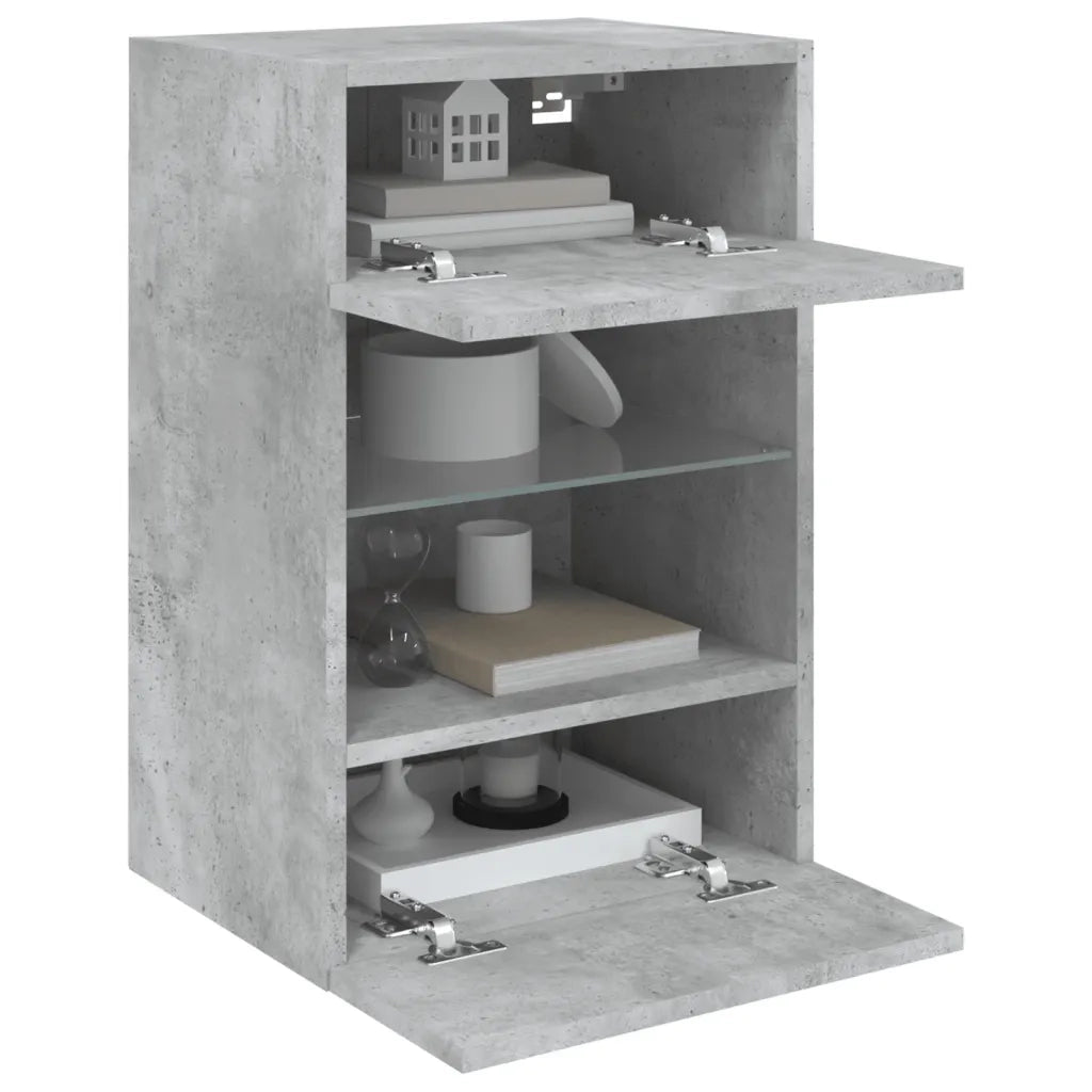 Mobile TV a Parete con Luci LED-Mobile TV a Muro Grigio Cemento 40x30x60,5 cm