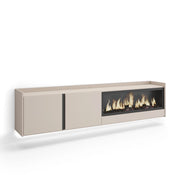 Mobile TV Soggiorno, 212x50x35 cm, Per TV fino a 80", Camino elettrico XXL, Sospeso, da appendere, LED, Beige