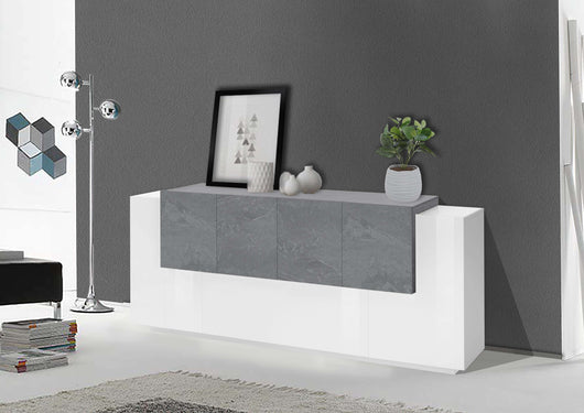 Mobile New Coro L 220 x H 86 x P 45 cm colore bianco lucido e grigio cemento