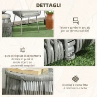 Set da Esterno con Tavolino in Vetro e 2 Sedie da Giardino in Rattan Stile Boho, Grigio Chiaro