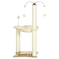 Albero Tiragraffi per Gatti max 5kg con Amaca, Palline da Gioco e Pali in Sisal, 53.5x53.5x90 cm, Beige
