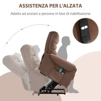 Poltrona Massaggiante con Assistenza per Alzarsi in piedi e Telecomando, in Poliestere e Metallo, 79x97x103 cm, Marrone