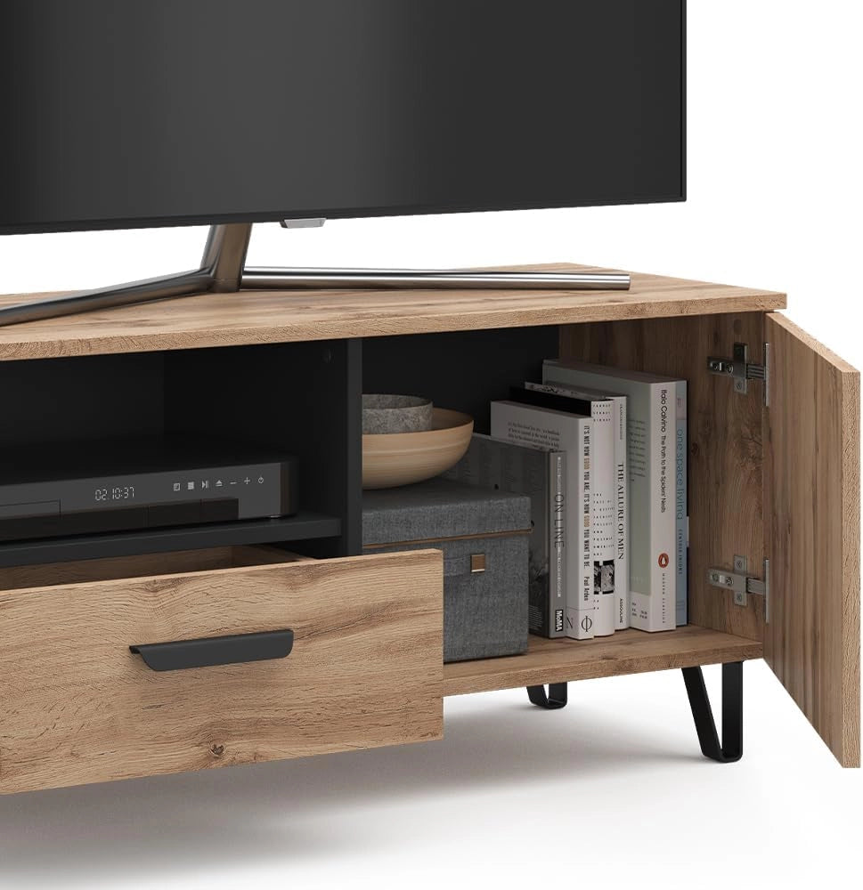 Mobile tv Amber, Marrone, 100.2 x 48.5 cm con cassetto e anta, con vano portaoggetti per spazio aggiuntivo