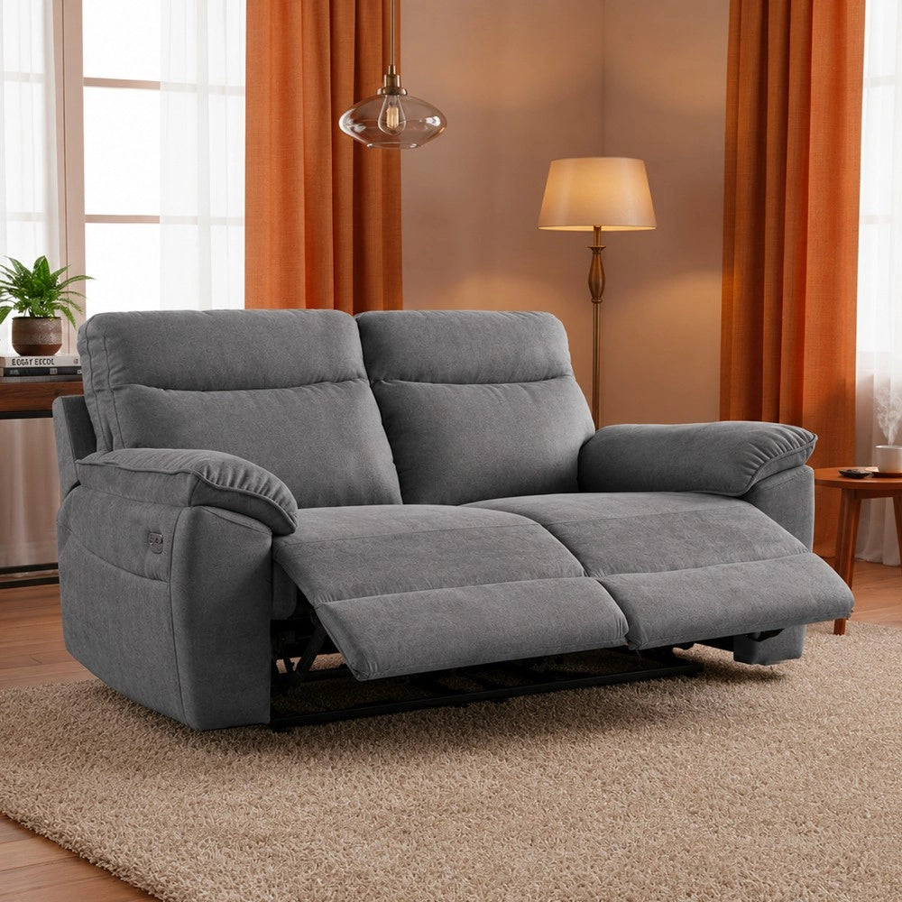 Divano 3 posti recliner elettrico tessuto grigio Boston 200x100x102H