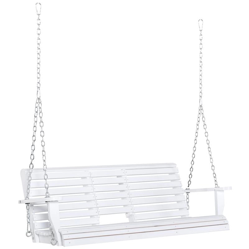 DONDOLO 3 POSTI DA ESTERNO CON TAVOLINO CENTRALE E PORTABICCHIERI, IN LEGNO E METALLO, 150X75X53 CM, BIANCO