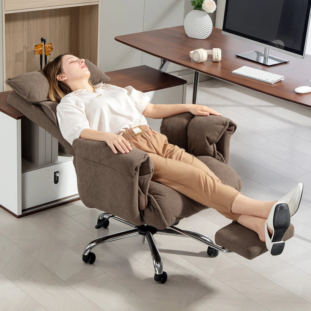 Sedia da ufficio ergonomica ¨C zephmum ¨C schienale regolabile, poggiapiedi, tessuto beige chiaro