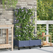 Vaso da giardino con grigliato e ruote 2 pz Grigio PP 3422986