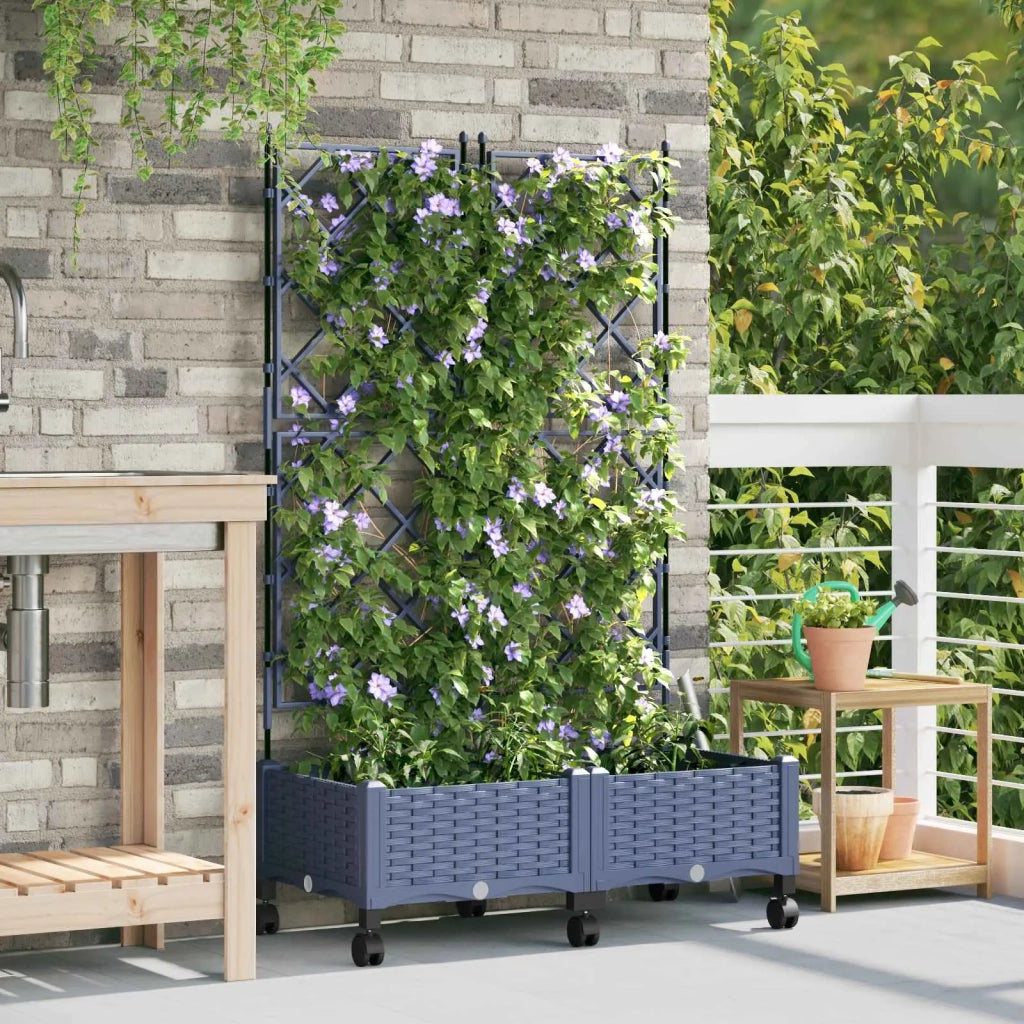 Vaso da giardino con grigliato e ruote 2 pz Grigio PP 3422986