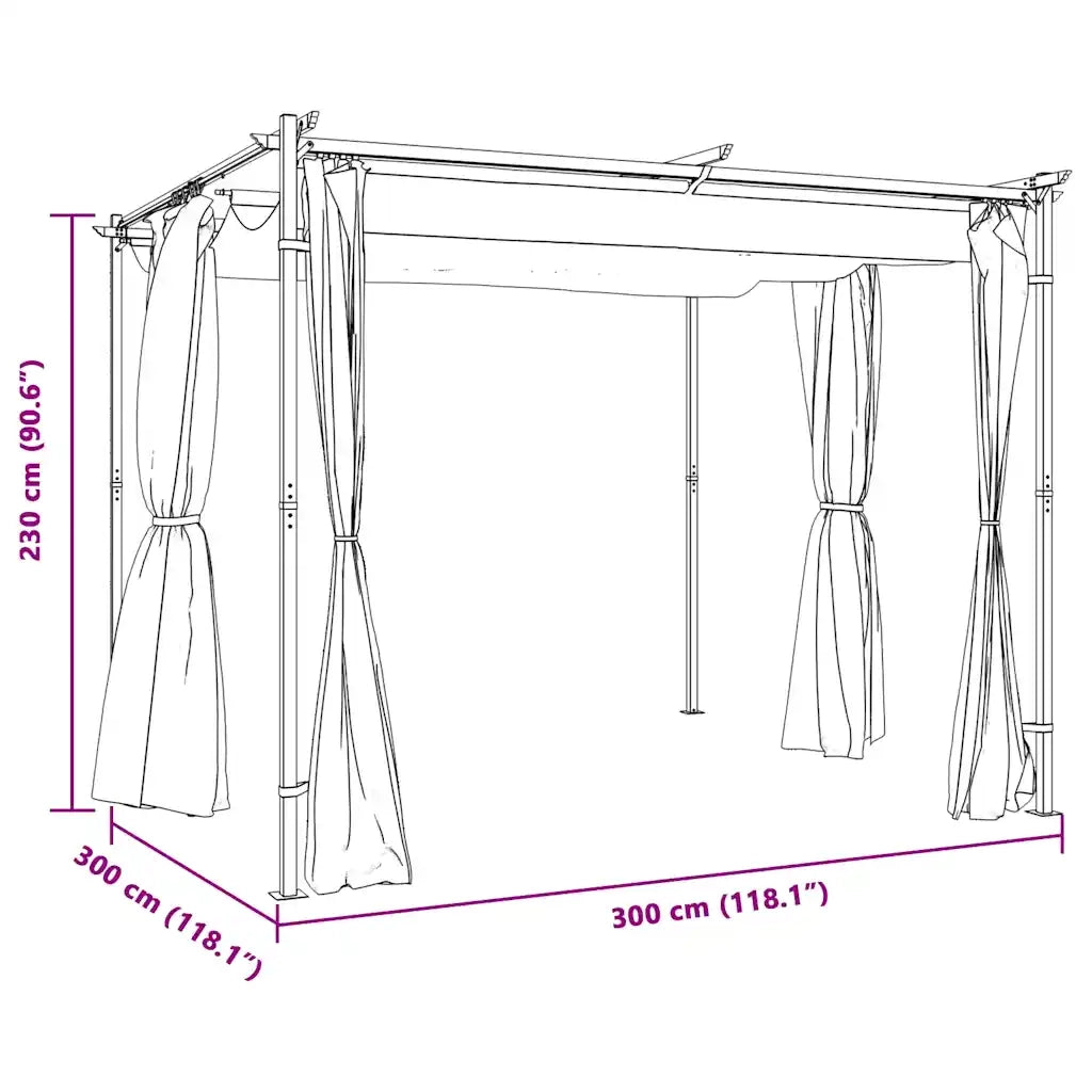 Gazebo con Tende 3x3 cm Grigio Talpa in Acciaio