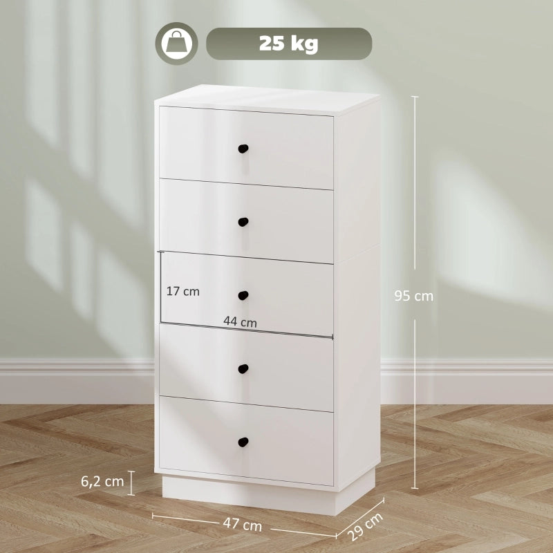 CASSETTIERA 47 x 29 x 95 cm a 5 cassetti in pannello di legno bianco