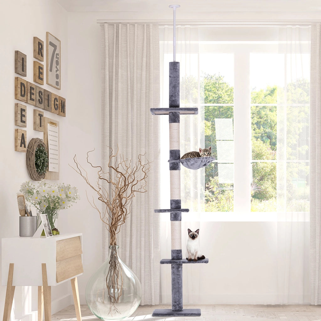 Albero Tiragraffi per Gatti a 4 Livelli Regolabile ¨C zephmum ¨C Grigio 40x34x230-260 cm