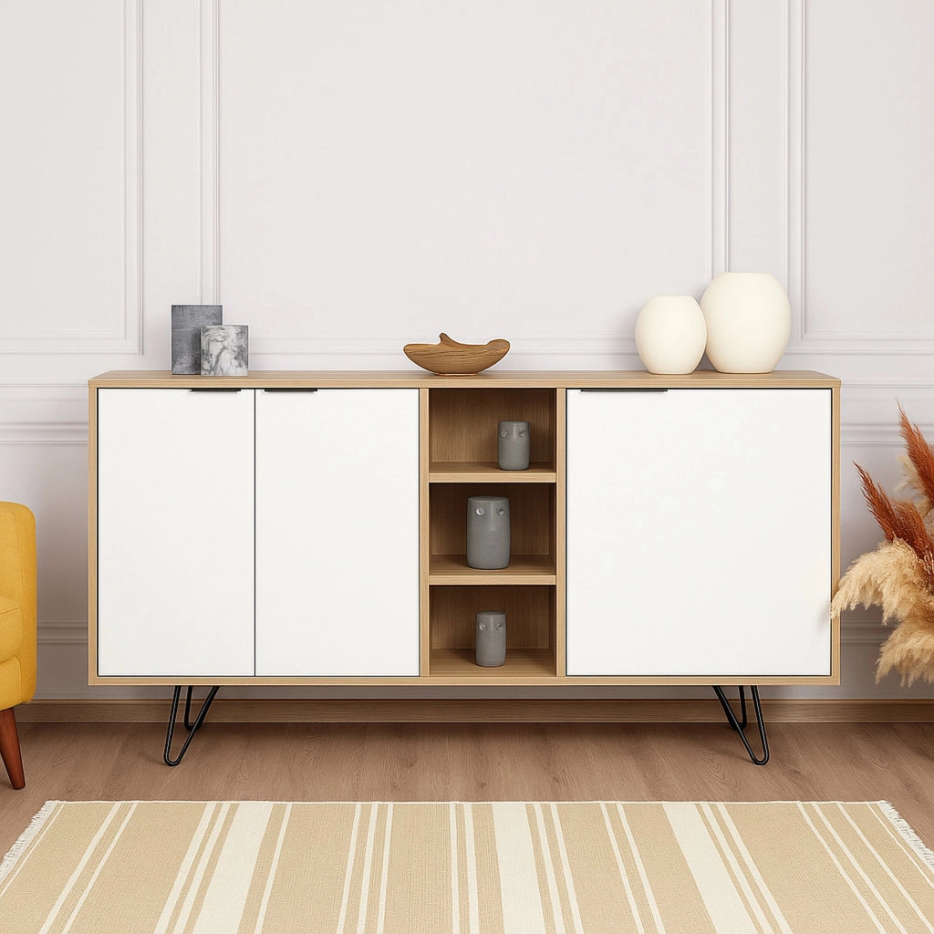 Madia Arlene, Credenza 4 Ripiani, 142x36x83h cm Marrone Quercia