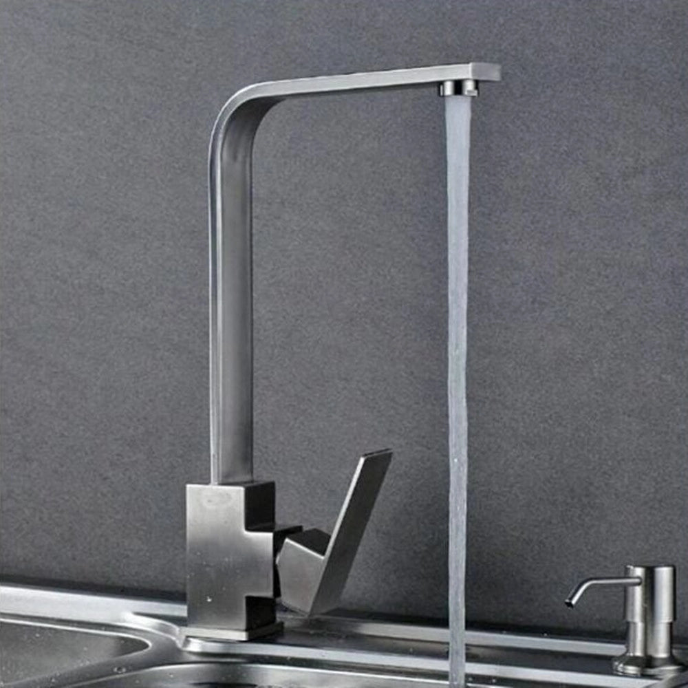 Trade Shop - Rubinetto Miscelatore In Acciaio Inox Satinato Canna Alta Lavello Per Cucina 52690 -