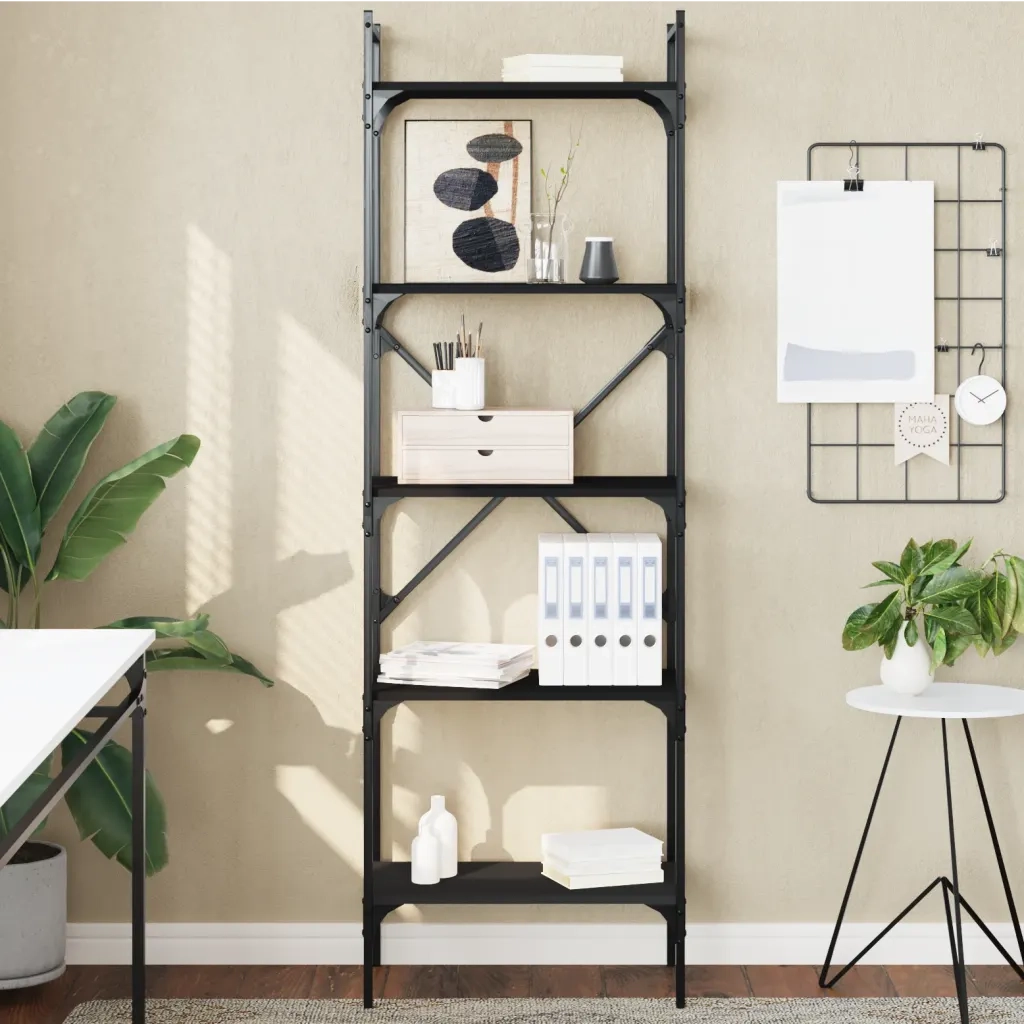 Libreria Nera 5 Ripiani 56x31,5x174 cm Legno Multistrato 833343